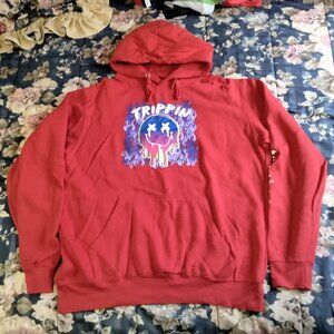 Trippin Smiley Face Extra Large (XL) Red Pullover Hoodie Sweatshirt